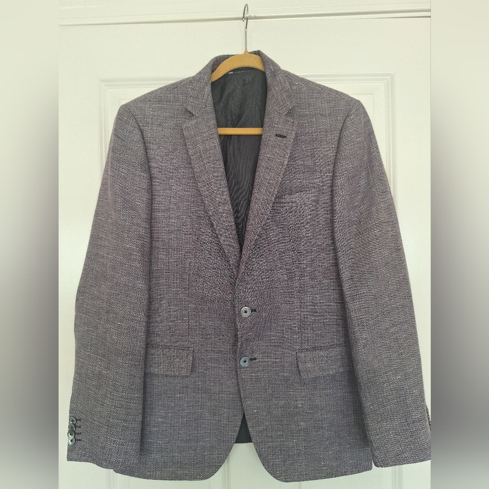 BOSS Hugo Boss Men Gray Purple Silk Linen Blazer‎ Jacket 42R Comfortable Stylish